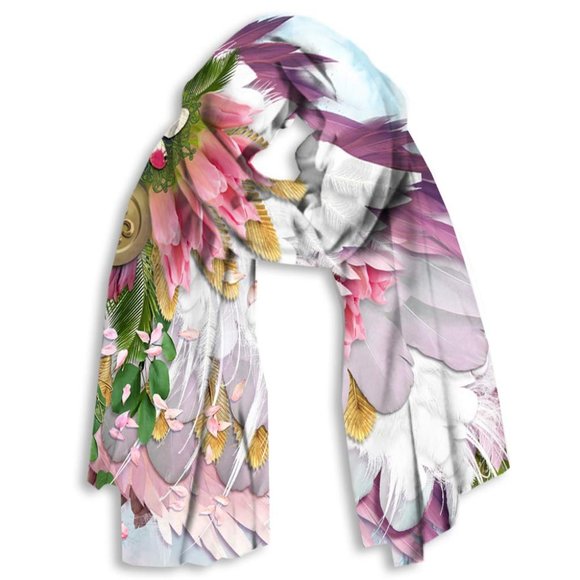 Pink & Lavendar Angel Feather Wings Pure Silk Fantasy Scarf Shawl - Picture 12 of 16